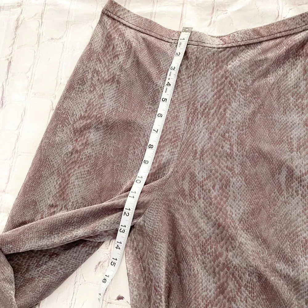 Cache Snake Print Lined mesh Sheer Flowy Palazzo Purple Taupe Wide Leg Pants M - Picture 7 of 12